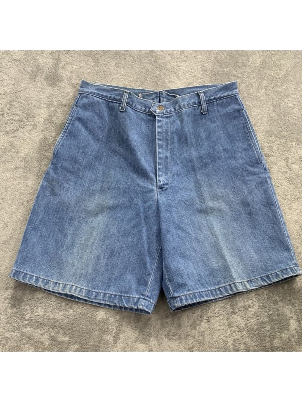 Vintage Lee Denim Walking Shorts Mens 32x9” Blue Welt Pockets Jorts 80s Wide Leg